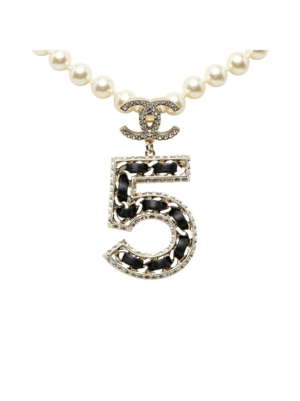 Chanel CC Logo Necklace Gold Black Plated Faux Pearl Rhinestone